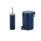 Innoteck Essentials Pedal Dustbin And Toilet Brush With Holder Set - Blue.