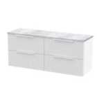 Hudson Reed Fluted 1200Mm Wall Hung 4-drawer Vanity & Laminate Worktop - Satin White