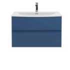 Hudson Reed Urban Wall Hung 2 Drawer Vanity Unit With Curved Basin 800Mm - Satin Blue