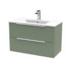 Hudson Reed Fluted 800Mm Wall Hung 2-drawer Vanity And Minimalist Basin - Satin Green