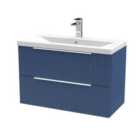 Hudson Reed Fluted 800Mm Wall Hung 2-drawer Vanity And Mid-edge Basin - Satin Blue