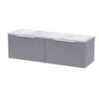 Hudson Reed Fluted 1200Mm Wall Hung 2-drawer Vanity & Laminate Worktop - Satin Grey
