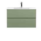 Hudson Reed Urban 800Mm Wall Hung 2-drawer Unit And Minimalist Basin 1 Tap Hole - Satin Green