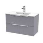 Hudson Reed Fluted 800Mm Wall Hung 2-drawer Vanity And Minimalist Basin - Satin Grey