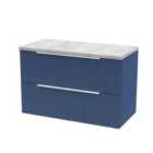 Hudson Reed Fluted 800Mm Wall Hung 2-drawer Vanity And Laminate Top - Satin Blue