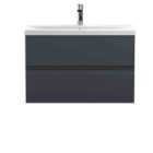 Hudson Reed Urban Wall Hung 2 Drawer Vanity & Mid-edge Ceramic Basin, 800Mm - Soft Black