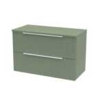 Hudson Reed Fluted 800Mm Wall Hung 2-drawer Vanity And Worktop - Satin Green