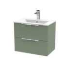 Hudson Reed Fluted 600Mm Wall Hung 2-drawer Vanity And Minimalist Basin - Satin Green