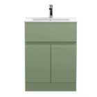 Hudson Reed Urban 600Mm Floor Standing 2-door/Drawer Unit And Minimalist Basin 1 Tap Hole - Satin Green