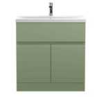 Hudson Reed Urban 800Mm Floor Standing 2-door/Drawer Unit And Mid-edge Basin 1 Tap Hole - Satin Green