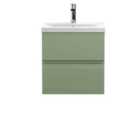 Hudson Reed Urban 500Mm Wall Hung 2-drawer Unit And Mid-edge Basin 1 Tap Hole - Satin Green