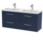 Hudson Reed Juno 1200Mm Wall Hung 4-drawer Vanity & Double Basin - Midnight Blue