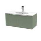 Hudson Reed Fluted 800Mm Wall Hung Single Drawer Vanity And Minimalist Basin - Satin Green