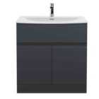 Hudson Reed Urban Floor Standing 2 Door Vanity & Curved Ceramic Basin, 800Mm - Soft Black