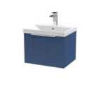 Hudson Reed Fluted 500Mm Wall Hung Single Drawer Vanity And Thin-edge Basin - Satin Blue
