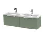 Hudson Reed Fluted 1200Mm Wall Hung 2-drawer Vanity And Double Basin - Satin Green