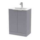 Hudson Reed Fluted 600Mm Floor Standing 2-door Vanity And Minimalist Basin - Satin Grey