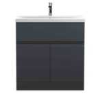 Hudson Reed Urban Floor Standing 2 Door Vanity & Mid-edge Ceramic Basin, 800Mm - Soft Black