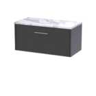Hudson Reed Juno 800Mm Wall Hung Single Drawer Vanity & Laminate Worktop - Graphite Grey Woodgrain