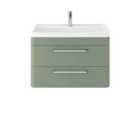 Hudson Reed Solar 800Mm Wall Hung 2-drawer Unit And Polymarble 1 Tap Hole Basin - Fern Green