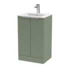 Hudson Reed Fluted 500Mm Floor Standing 2-door Vanity And Minimalist Basin - Satin Green