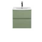 Hudson Reed Urban 500Mm Wall Hung 2-drawer Unit And Curved Basin 1 Tap Hole - Satin Green