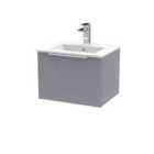 Hudson Reed Fluted 500Mm Wall Hung Single Drawer Vanity And Minimalist Basin - Satin Grey