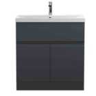 Hudson Reed Urban Floor Standing 2 Door Vanity & Thin-edge Ceramic Basin, 800Mm - Soft Black