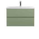 Hudson Reed Urban 800Mm Wall Hung 2-drawer Unit And Mid-edge Basin 1 Tap Hole - Satin Green