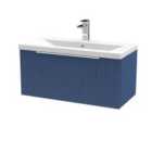 Hudson Reed Fluted 800Mm Wall Hung Single Drawer Vanity And Mid-edge Basin - Satin Blue