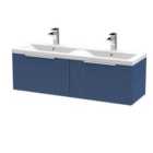 Hudson Reed Fluted 1200Mm Wall Hung 2-drawer Vanity And Double Basin - Satin Blue