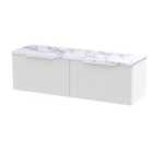 Hudson Reed Fluted 1200Mm Wall Hung 2-drawer Vanity & Laminate Worktop - Satin White