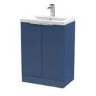 Hudson Reed Fluted 600Mm Floor Standing 2-door Vanity And Mid-edge Basin - Satin Blue