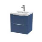 Hudson Reed Fluted 500Mm Wall Hung 2-drawer Vanity And Mid-edge Basin - Satin Blue