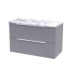 Hudson Reed Fluted 800Mm Wall Hung 2-drawer Vanity & Laminate Worktop - Satin Grey