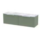 Hudson Reed Fluted 1200Mm Wall Hung 2-drawer Vanity & Laminate Worktop - Satin Green