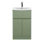 Hudson Reed Urban 500Mm Floor Standing 2-door/Drawer Unit And Curved Basin 1 Tap Hole - Satin Green