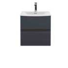 Hudson Reed Urban Wall Hung 2 Drawer Vanity & Curved Ceramic Basin, 500Mm - Soft Black