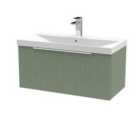 Hudson Reed Fluted 800Mm Wall Hung Single Drawer Vanity And Thin-edge Basin - Satin Green
