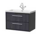Hudson Reed Lille 800Mm Wall Hung 2-drawer Vanity With Basin - 1 Tap Hole - Graphite Grey Woodgrain