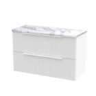 Hudson Reed Fluted 800Mm Wall Hung 2-drawer Vanity & Laminate Worktop - Satin White