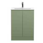 Hudson Reed Urban 600Mm Floor Standing 2-door Unit And Minimalist Basin 1 Tap Hole - Satin Green
