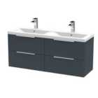 Hudson Reed Fluted 1200Mm Wall Hung 4-drawer Vanity And Double Basin - Soft Black