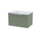 Hudson Reed Fluted 600Mm Wall Hung Single Drawer Vanity And Laminate Top - Satin Green