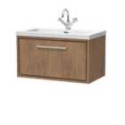 Hudson Reed Lille 800Mm Wall Hung Single Drawer Vanity With Basin - 1 Tap Hole - Antique Oak