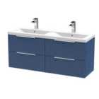 Hudson Reed Fluted 1200Mm Wall Hung 4-drawer Vanity And Double Basin - Satin Blue