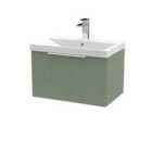 Hudson Reed Fluted 600Mm Wall Hung Single Drawer Vanity And Thin-edge Basin - Satin Green