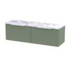 Hudson Reed Fluted 1200Mm Wall Hung 2-drawer Vanity & Laminate Worktop - Satin Green
