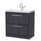 Hudson Reed Lille 800Mm Floor Standing 2-drawer Vanity With Basin - 1 Tap Hole - Graphite Grey Woodgrain