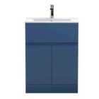 Hudson Reed Urban Floor Standing 2 Door 1 Drawer Vanity Unit With Minimalist Basin 600Mm - Satin Blue